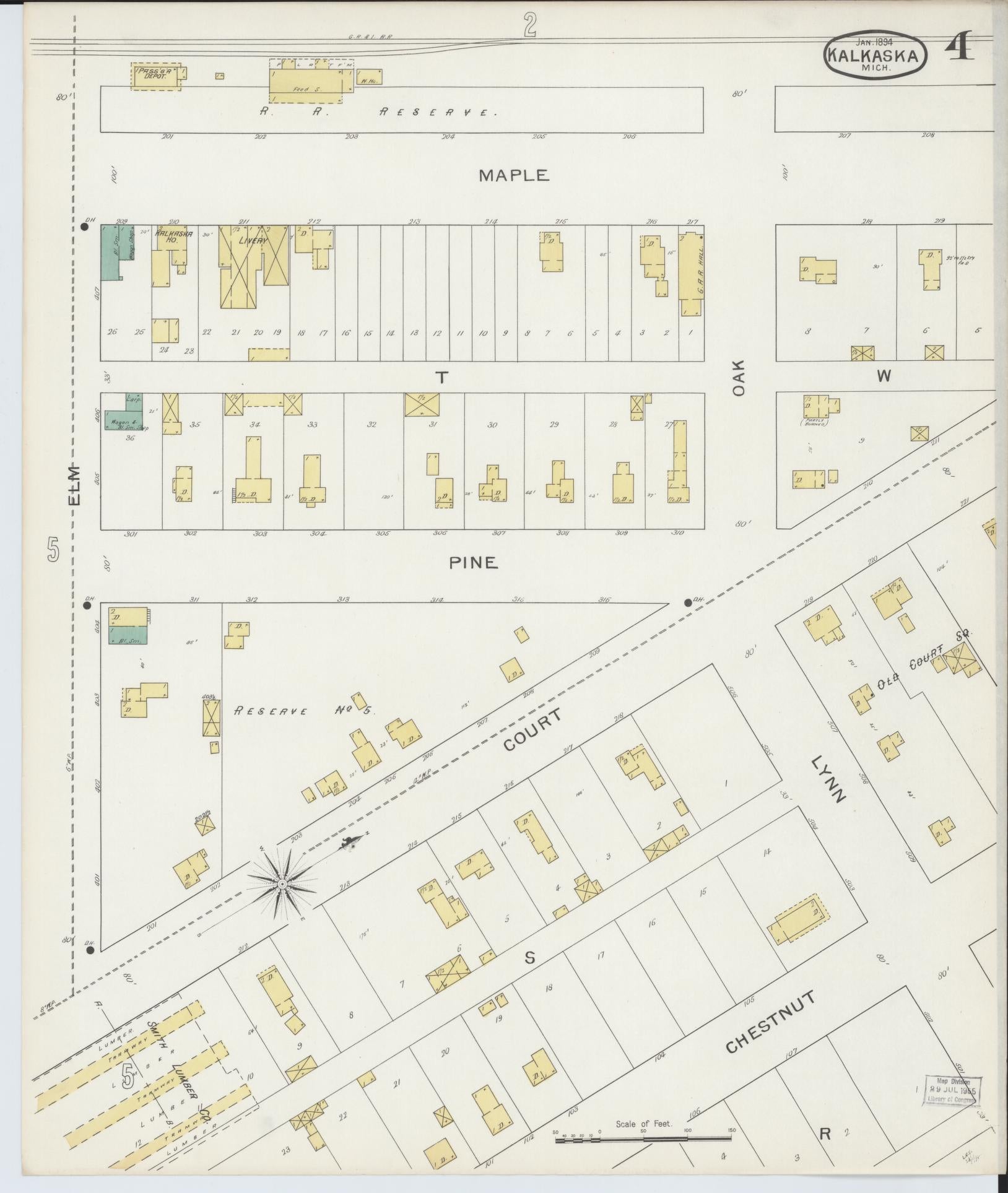 Sanborn Fire Insurance Map from Kalkaska, Kalkaska County, Michigan (1894), Sheet #0004 - Historic Sanborn Fire Insurance Map Print, vintage old map wall art, antique decor, genealogy gift, Michigan Michigan map