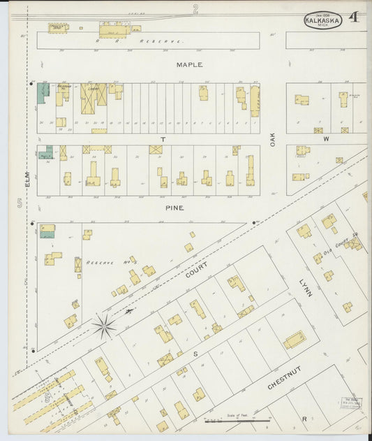 Sanborn Fire Insurance Map from Kalkaska, Kalkaska County, Michigan (1894), Sheet #0004 - Historic Sanborn Fire Insurance Map Print, vintage old map wall art, antique decor, genealogy gift, Michigan Michigan map