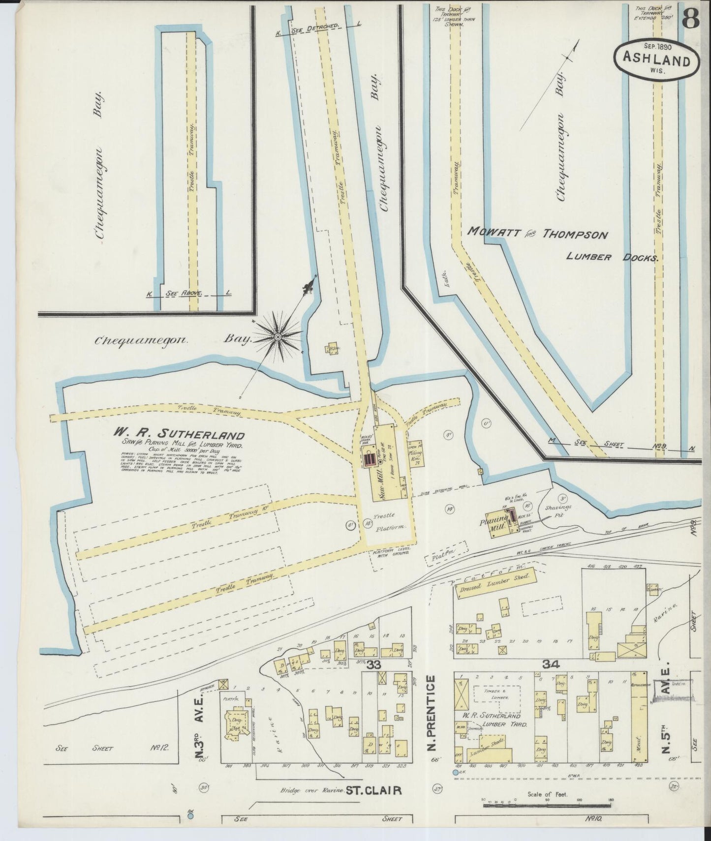 Sanborn Fire Insurance Map from Ashland, Ashland County, Wisconsin (1890), Sheet #0008 - Complete Map Set gallery image, historic Sanborn map, vintage wall art, Wisconsin Wisconsin