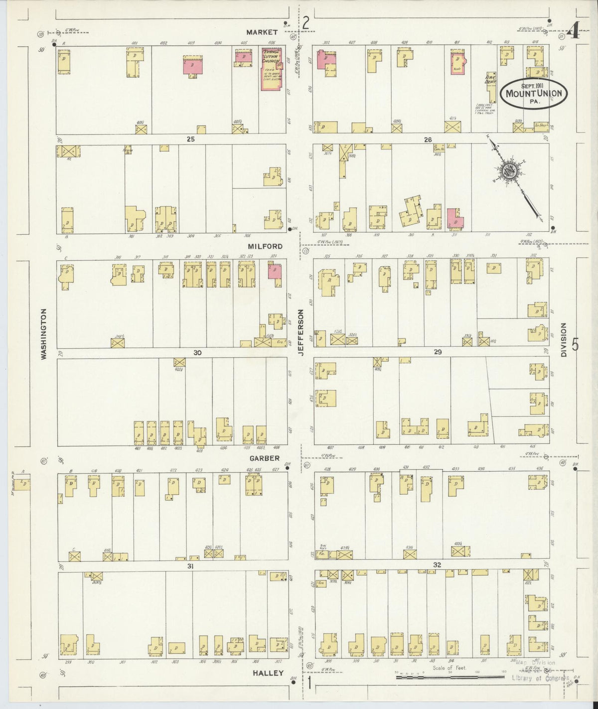 Sanborn Fire Insurance Map from Mount Union, Huntingdon County, Pennsylvania (1911), Sheet #0004 - Complete Map Set gallery image, historic Sanborn map, vintage wall art, Pennsylvania Pennsylvania