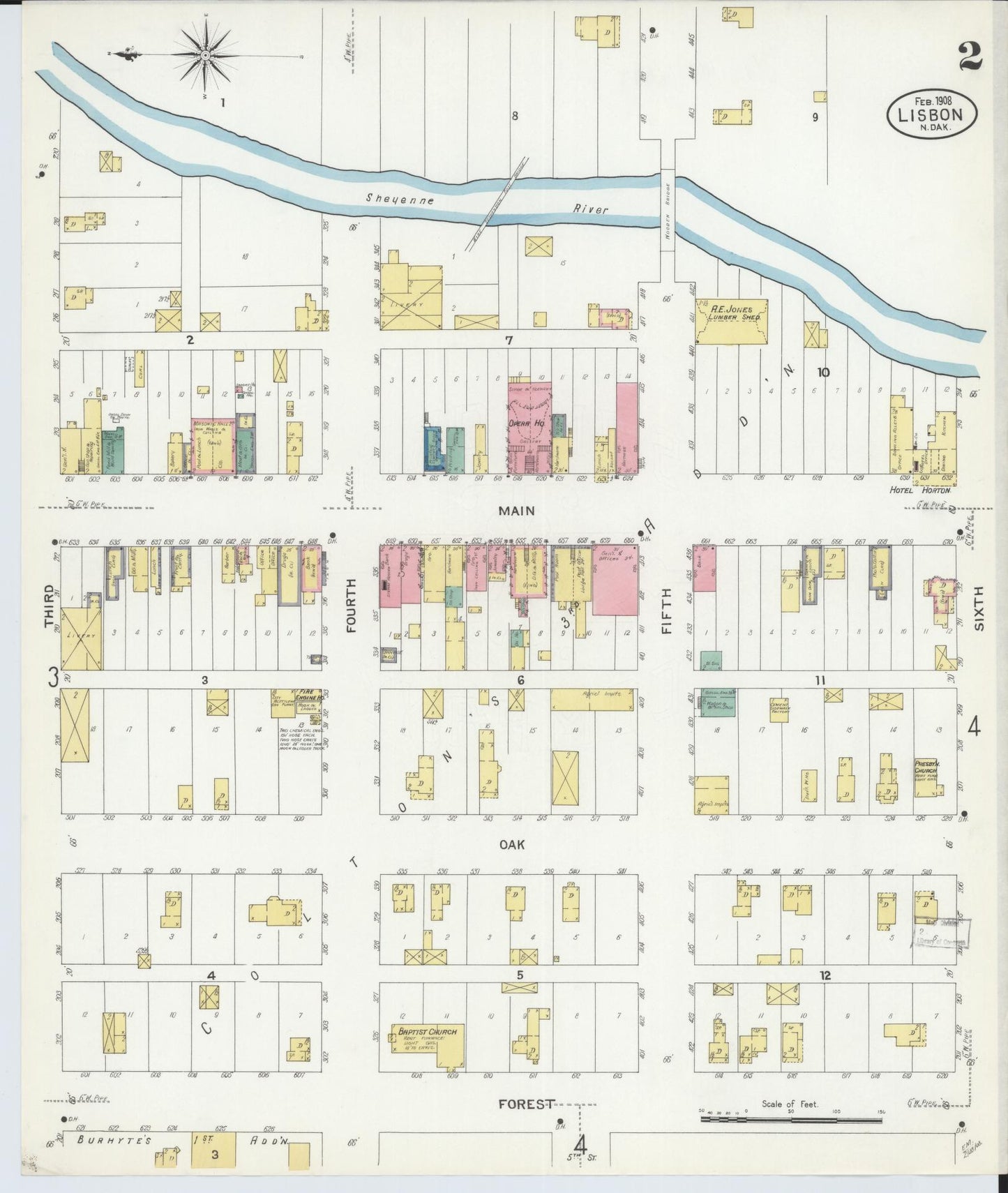 Sanborn Fire Insurance Map from Lisbon, Ransom County, North Dakota (1908), Sheet #0002 - Complete Map Set gallery image, historic Sanborn map, vintage wall art, North Dakota North Dakota