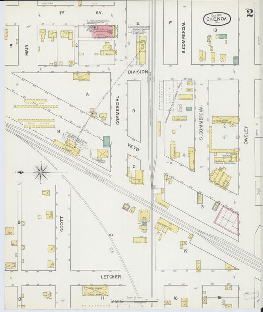 Sanborn Fire Insurance Map from Chenoa, McLean County, Illinois (1892), Sheet #0002 - Historic Sanborn Fire Insurance Map Print, vintage old map wall art, antique decor, genealogy gift, Illinois Illinois map