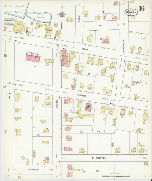 Sanborn Fire Insurance Map from Newark, Wayne County, New York (1912), Sheet #0016 - Historic Sanborn Fire Insurance Map Print, vintage old map wall art, antique decor, genealogy gift, New York New York map