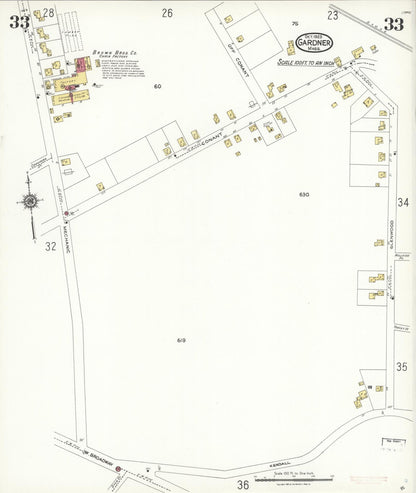 Sanborn Fire Insurance Map from Gardner, Worcester County, Massachusetts (1923), Sheet #0033 - Historic Sanborn Fire Insurance Map Print, vintage old map wall art, antique decor, genealogy gift, Massachusetts Massachusetts map