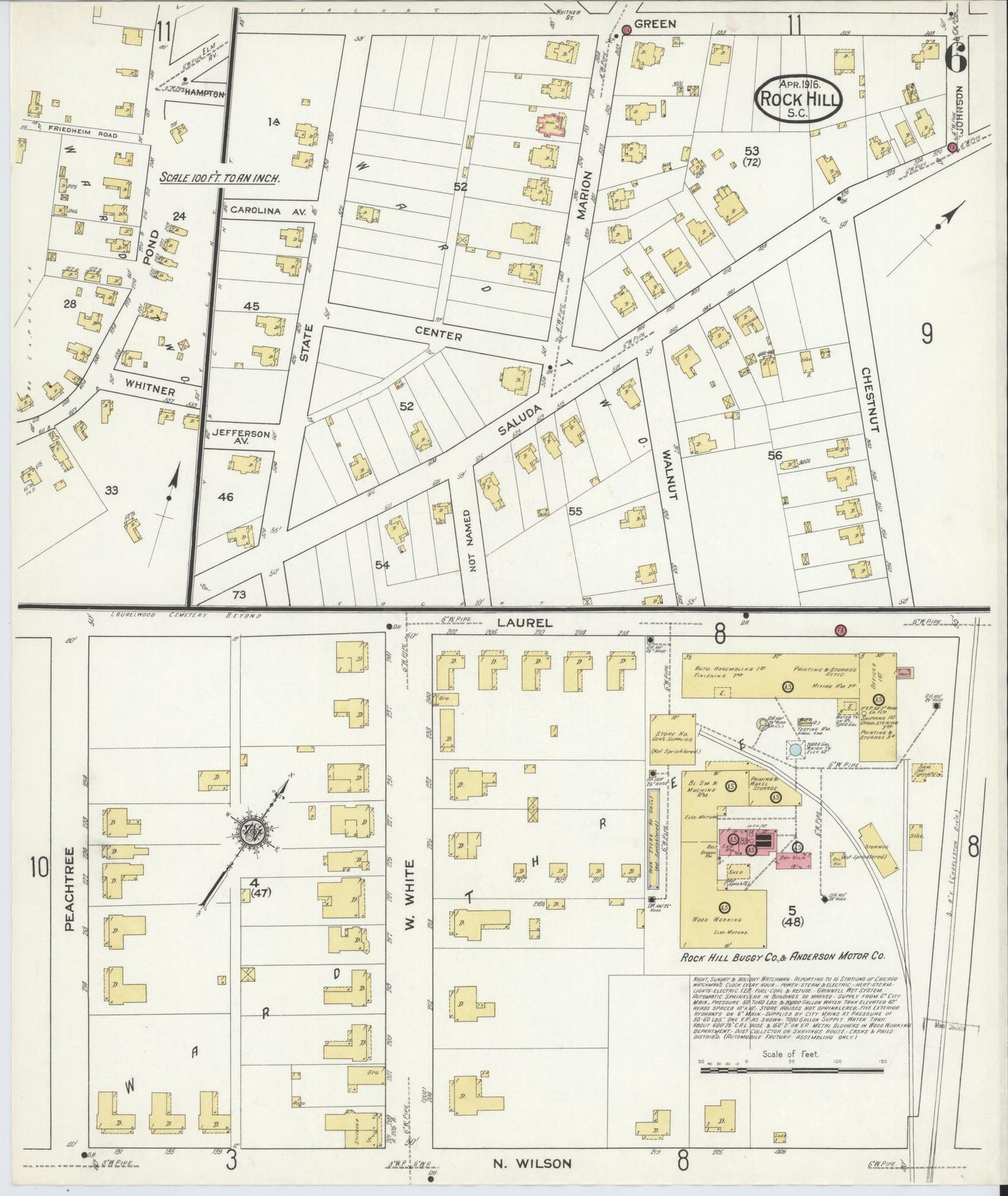Sanborn Fire Insurance Map from Rock Hill, York County, South Carolina (1916), Sheet #0006 - Complete Map Set gallery image, historic Sanborn map, vintage wall art, South Carolina South Carolina