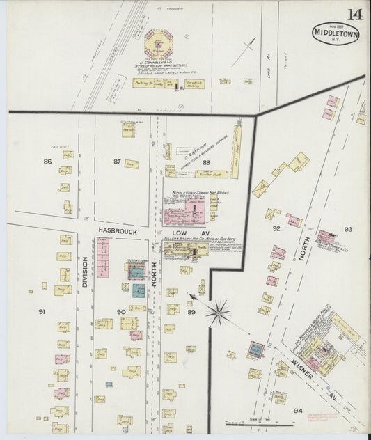 Sanborn Fire Insurance Map from Middletown, Orange County, New York (1887), Sheet #0013 - Historic Sanborn Fire Insurance Map Print, vintage old map wall art, antique decor, genealogy gift, New York New York map