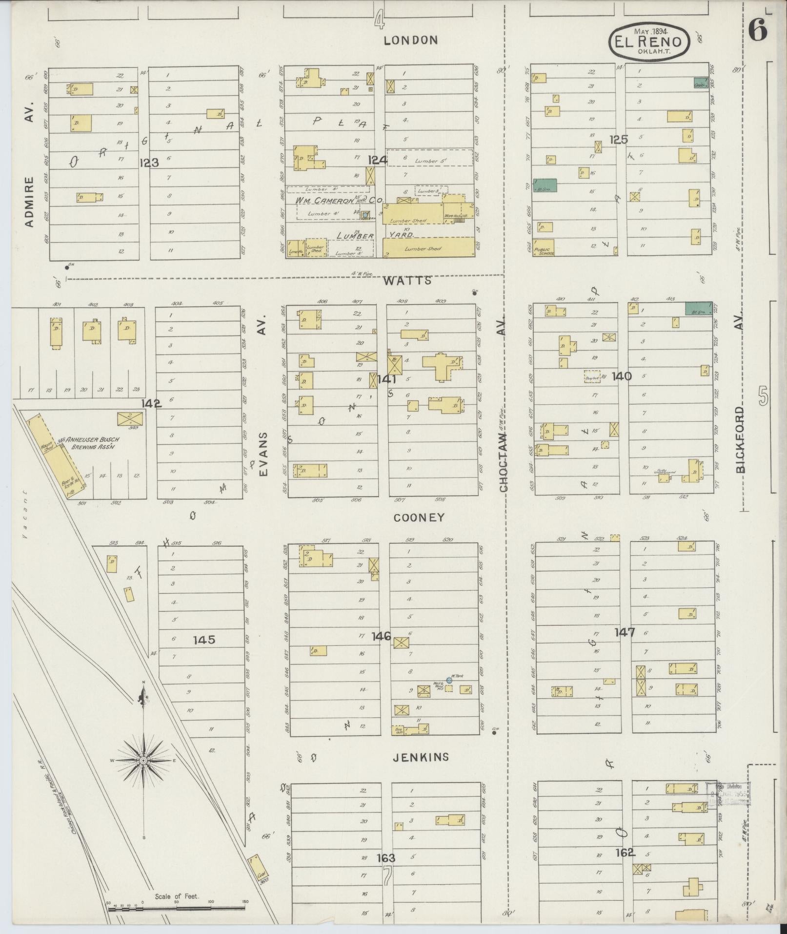 Sanborn Fire Insurance Map from El Reno, Canadian County, Oklahoma (1894), Sheet #0006 - Complete Map Set gallery image, historic Sanborn map, vintage wall art, Oklahoma Oklahoma