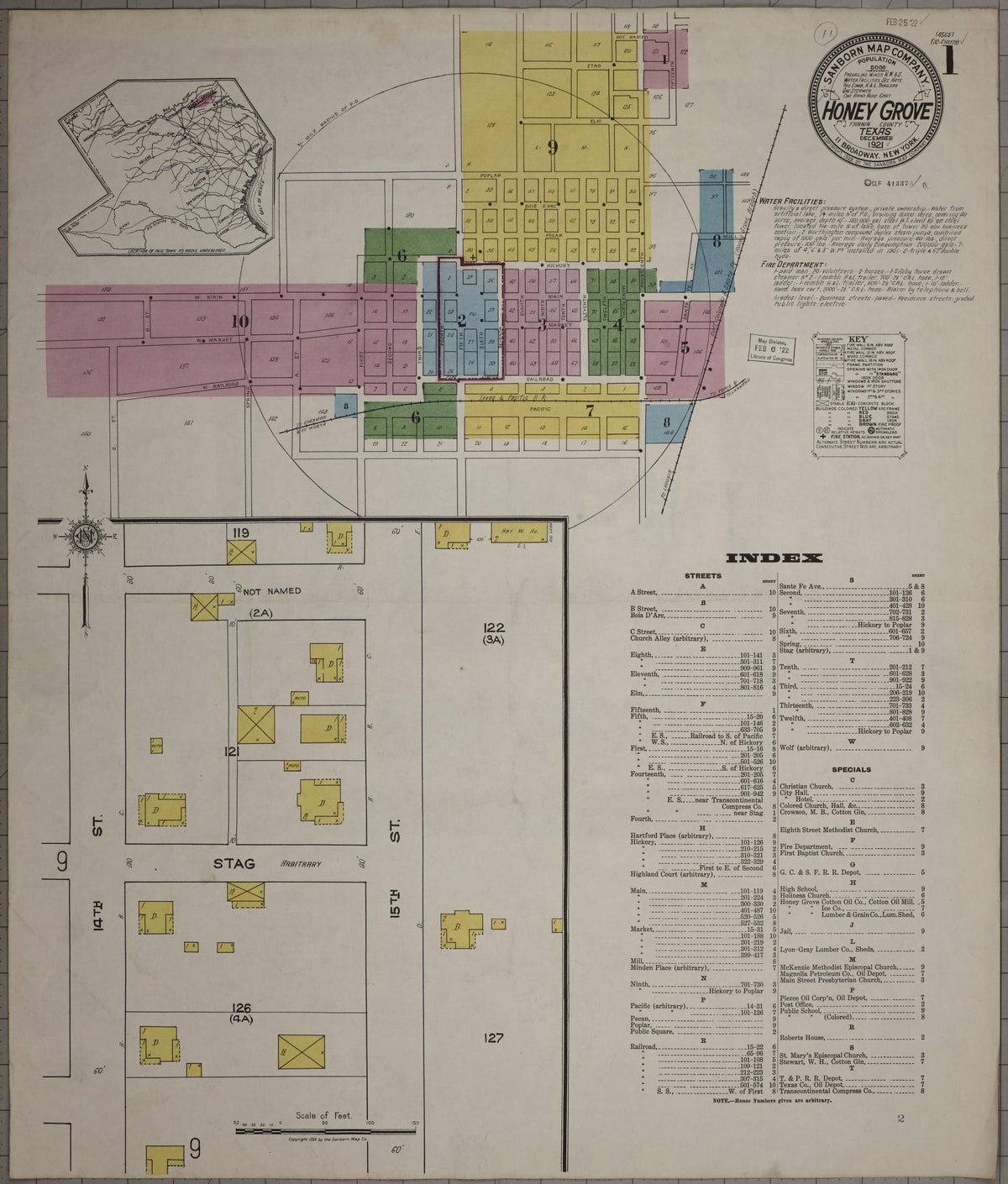 Sanborn Fire Insurance Map from Honey Grove, Fannin County, Texas (1921), Sheet #0001 - Complete Map Set gallery image, historic Sanborn map, vintage wall art, Texas Texas