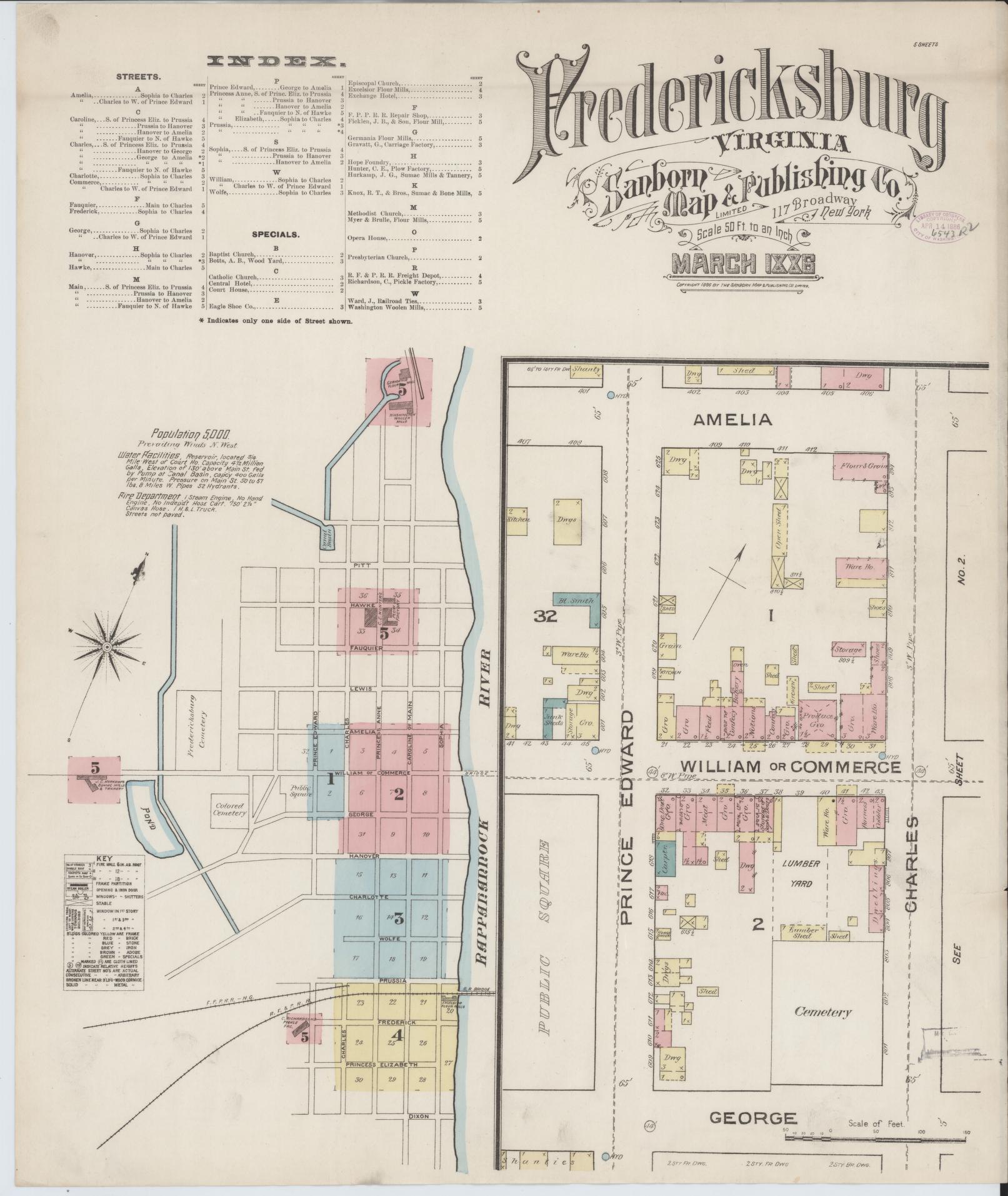 Sanborn Fire Insurance Map from Fredericksburg, Independent Cities, Virginia. (1886) – Historic Sanborn Fire Insurance Map Print