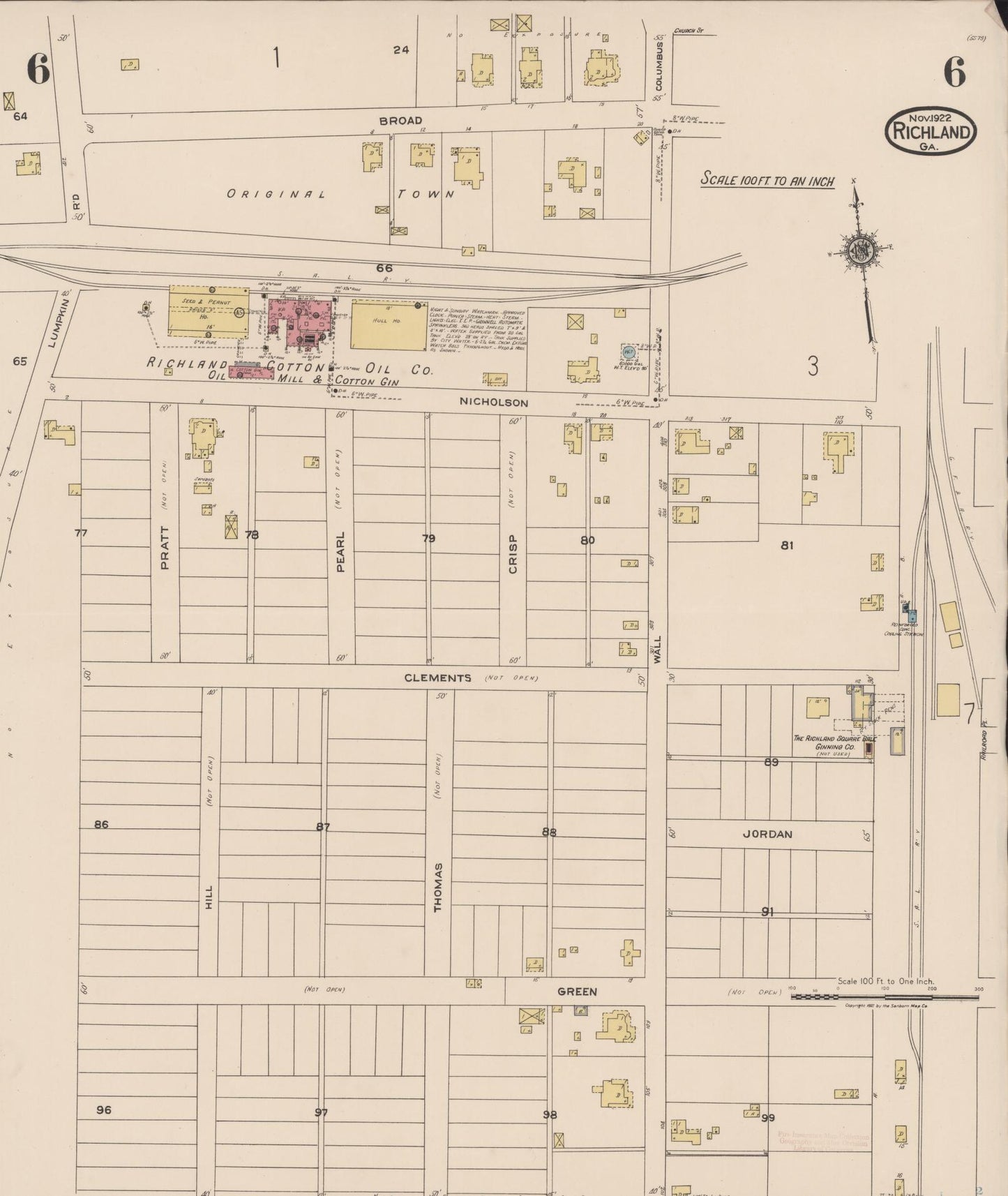 Sanborn Fire Insurance Map from Richland, Stewart County, Georgia (1922), Sheet #0006 - Historic Sanborn Fire Insurance Map Print, vintage old map wall art, antique decor, genealogy gift, Georgia Georgia map