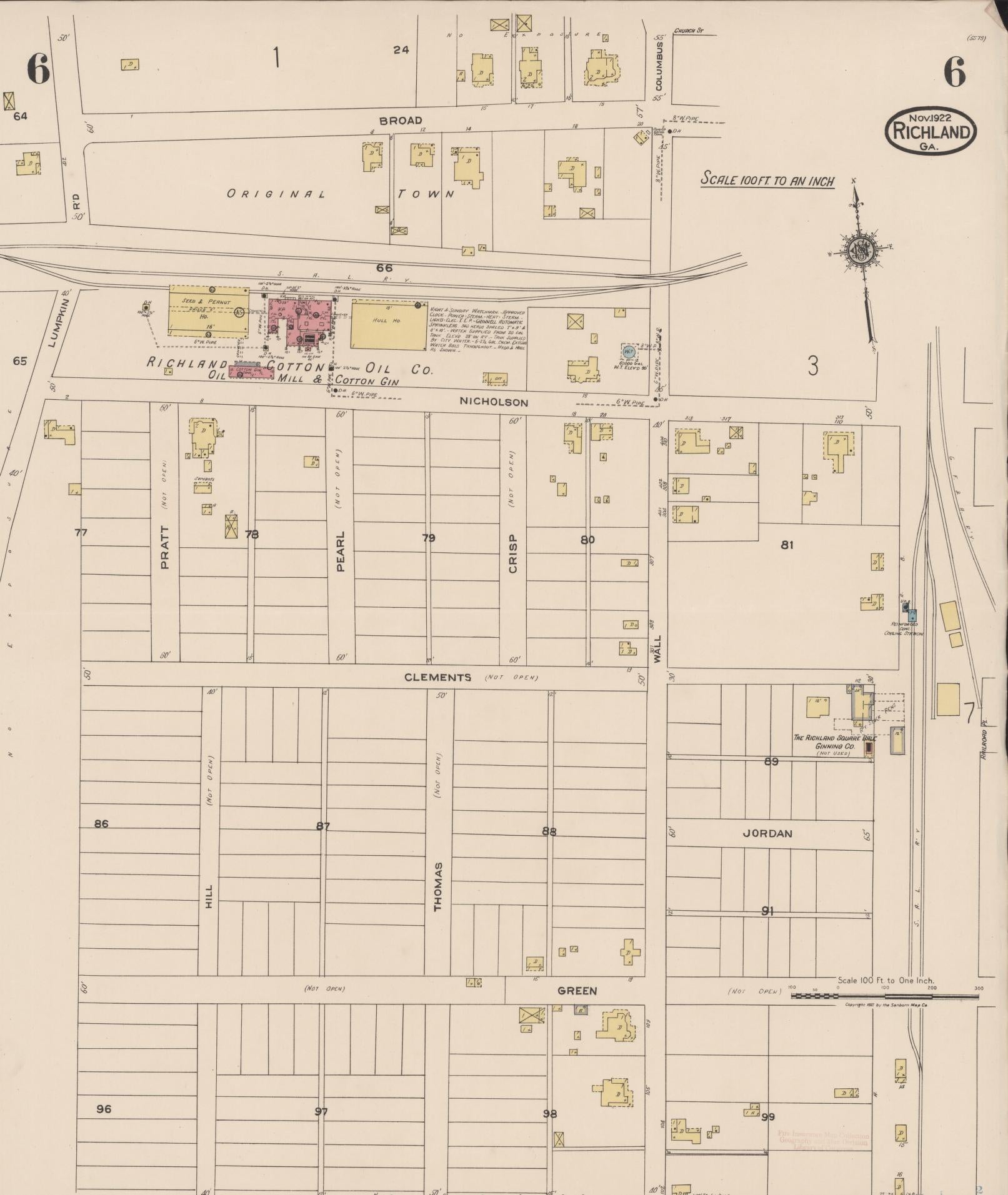 Sanborn Fire Insurance Map from Richland, Stewart County, Georgia (1922), Sheet #0006 - Historic Sanborn Fire Insurance Map Print, vintage old map wall art, antique decor, genealogy gift, Georgia Georgia map