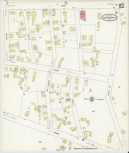 Sanborn Fire Insurance Map from Somersworth, Strafford County, New Hampshire (1912), Sheet #0012 - Historic Sanborn Fire Insurance Map Print, vintage old map wall art, antique decor, genealogy gift, Maine Maine map