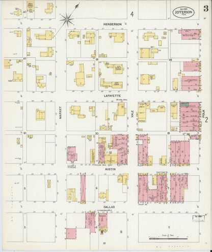 Sanborn Fire Insurance Map from Jefferson, Marion County, Texas (1901), Sheet #0003 - Historic Sanborn Fire Insurance Map Print, vintage old map wall art, antique decor, genealogy gift, Texas Texas map