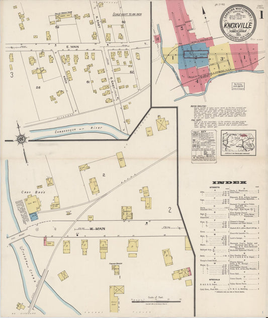 Sanborn Fire Insurance Map from Knoxville, Tioga County, Pennsylvania (1922), Sheet #0001 - Historic Sanborn Fire Insurance Map Print, vintage old map wall art, antique decor, genealogy gift, Pennsylvania Pennsylvania map