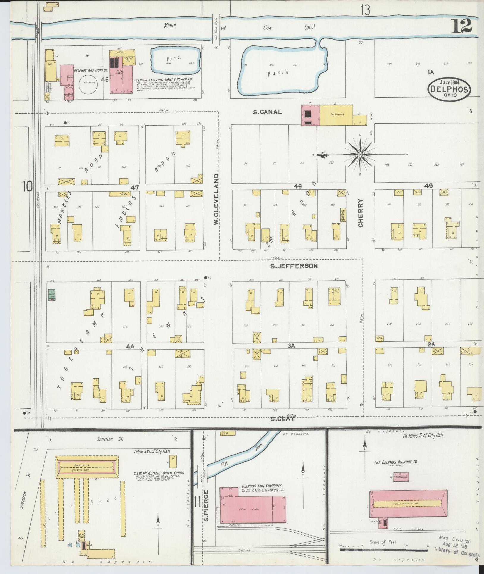 Sanborn Fire Insurance Map from Delphos, Van Wert And Allen Counties, Ohio (1904), Sheet #0012 - Historic Sanborn Fire Insurance Map Print, vintage old map wall art, antique decor, genealogy gift, Ohio Ohio map