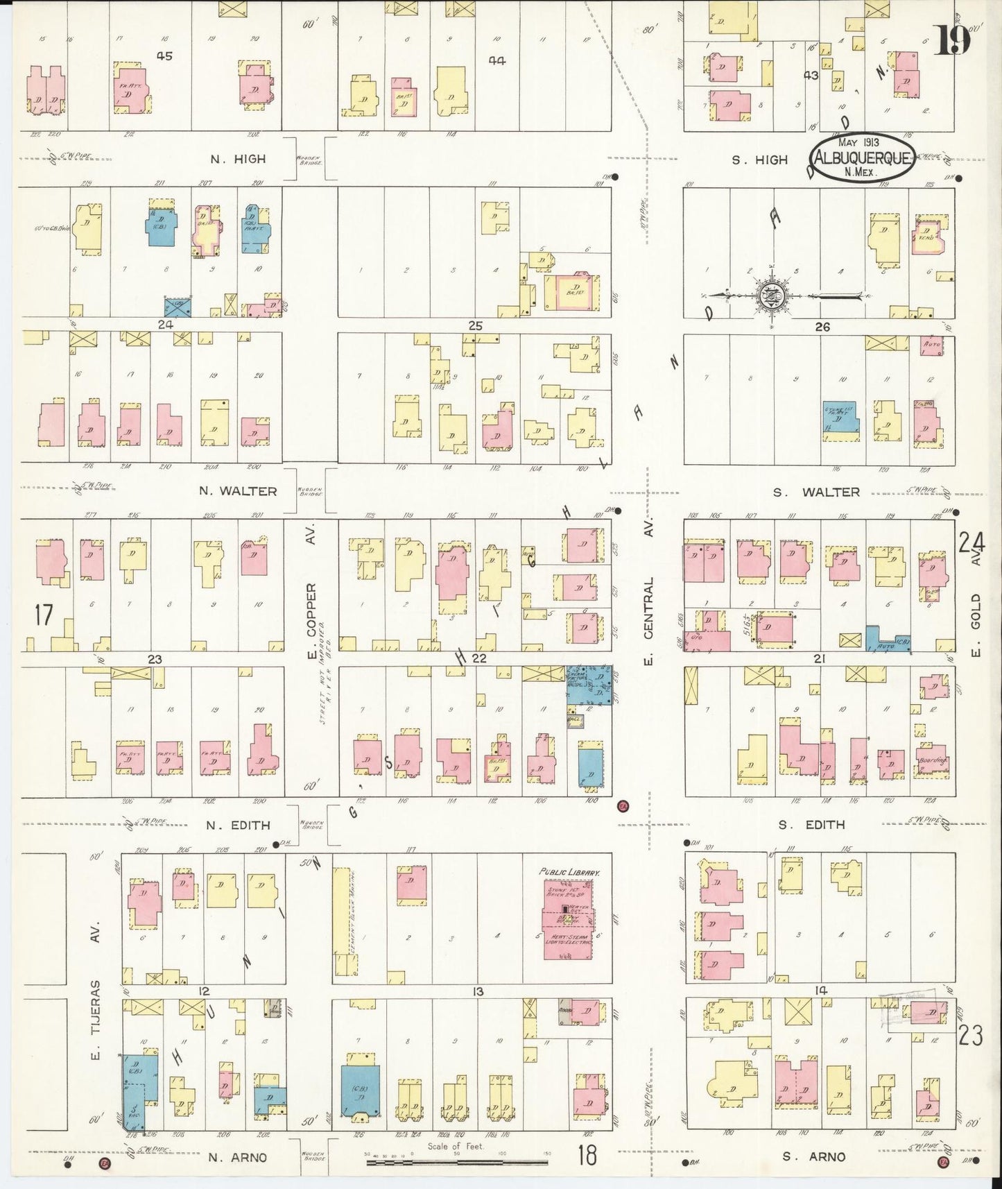 Sanborn Fire Insurance Map from Albuquerque, Bernalillo County, New Mexico (1913), Sheet #0019 - Complete Map Set gallery image, historic Sanborn map, vintage wall art, New Mexico New Mexico