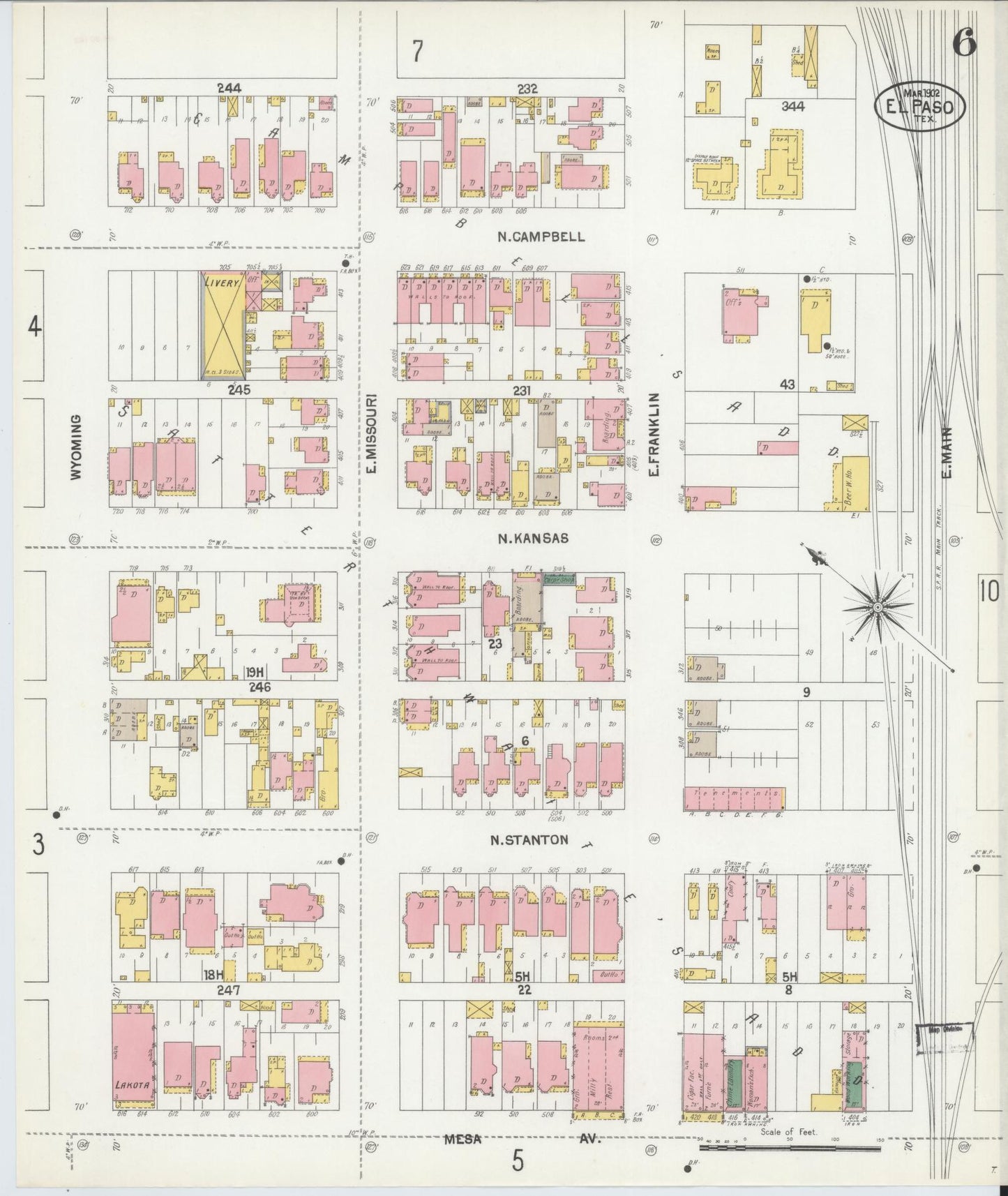 Sanborn Fire Insurance Map from El Paso, El Paso County, Texas (1902), Sheet #0006 - Complete Map Set gallery image, historic Sanborn map, vintage wall art, Texas Texas