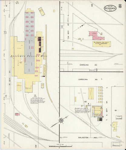 Sanborn Fire Insurance Map from Bessemer, Jefferson County, Alabama (1913), Sheet #0008 - Complete Map Set gallery image, historic Sanborn map, vintage wall art, Alabama Alabama