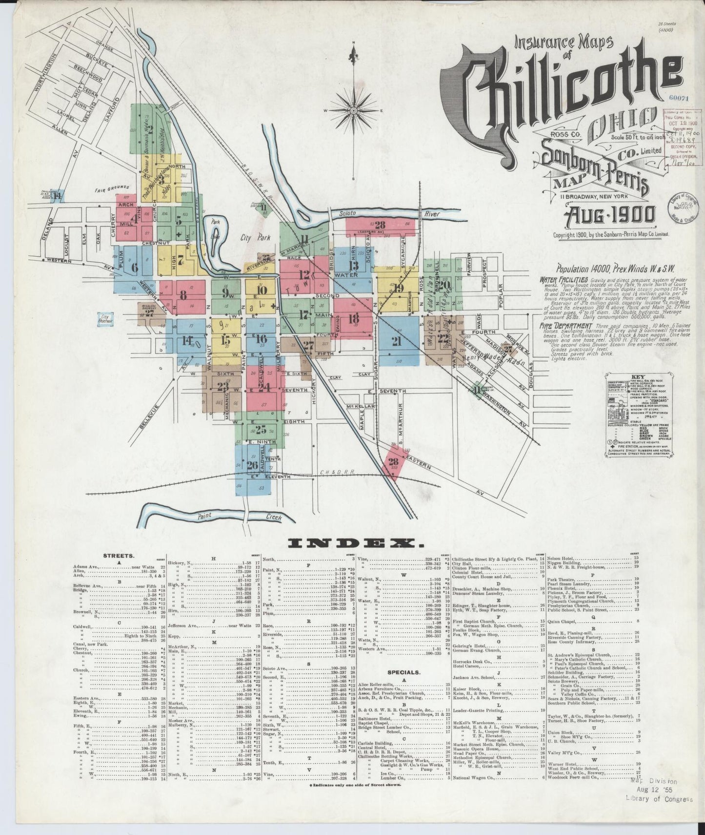 Sanborn Fire Insurance Map from Chillicothe, Ross County, Ohio (1900), Sheet #0001 - Historic Sanborn Fire Insurance Map Print, vintage old map wall art, antique decor, genealogy gift, Ohio Ohio map