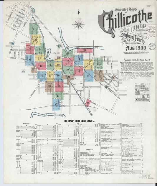 Sanborn Fire Insurance Map from Chillicothe, Ross County, Ohio (1900), Sheet #0001 - Historic Sanborn Fire Insurance Map Print, vintage old map wall art, antique decor, genealogy gift, Ohio Ohio map
