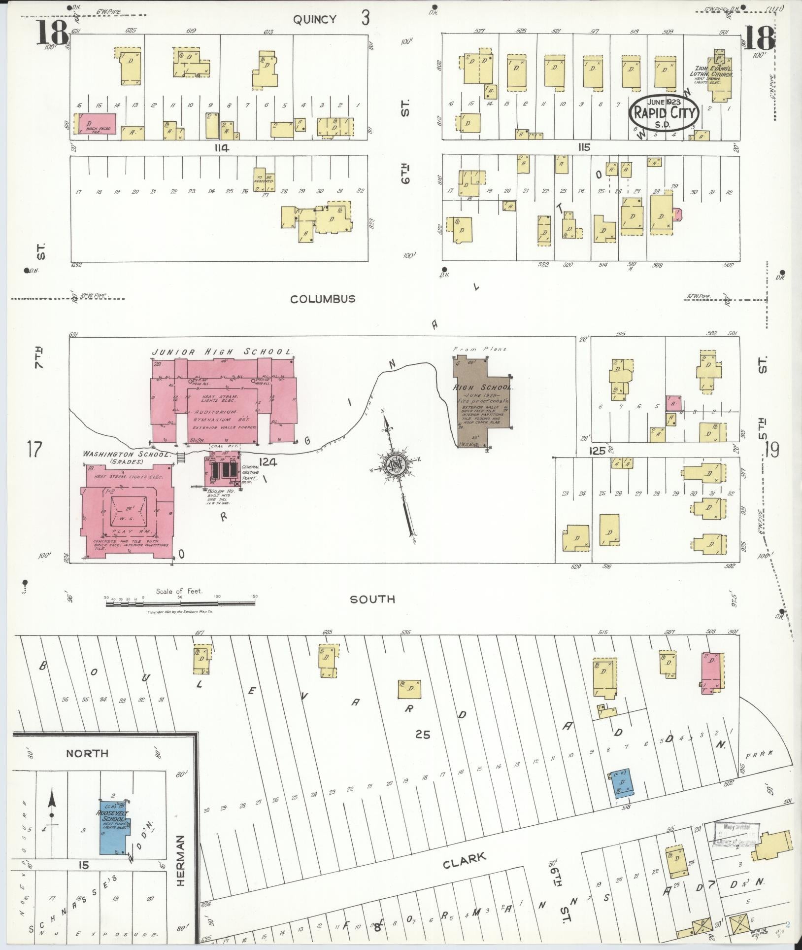Sanborn Fire Insurance Map from Rapid City, Pennington County, South Dakota (1923), Sheet #0018 - Historic Sanborn Fire Insurance Map Print, vintage old map wall art, antique decor, genealogy gift, South Dakota South Dakota map