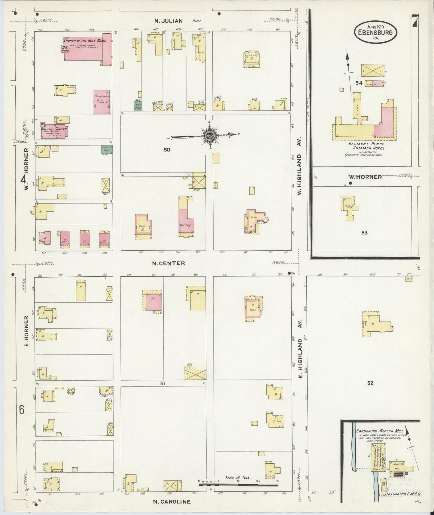 Sanborn Fire Insurance Map from Ebensburg, Cambria County, Pennsylvania (1910), Sheet #0007 - Historic Sanborn Fire Insurance Map Print, vintage old map wall art, antique decor, genealogy gift, Pennsylvania Pennsylvania map
