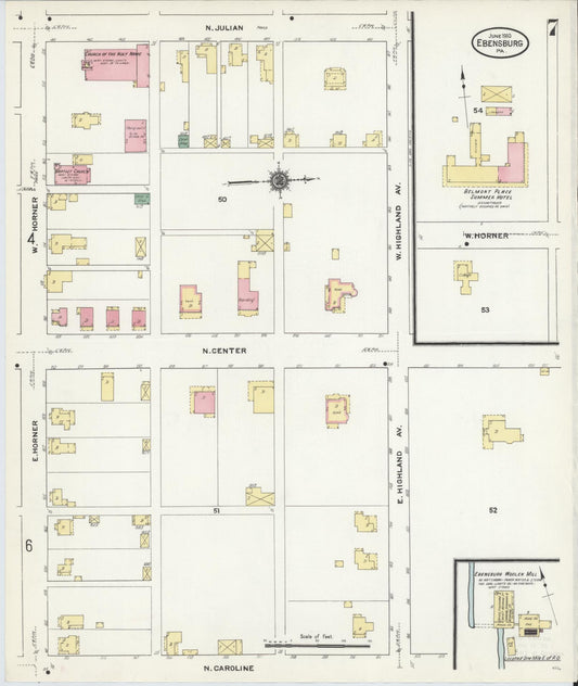Sanborn Fire Insurance Map from Ebensburg, Cambria County, Pennsylvania (1910), Sheet #0007 - Historic Sanborn Fire Insurance Map Print, vintage old map wall art, antique decor, genealogy gift, Pennsylvania Pennsylvania map