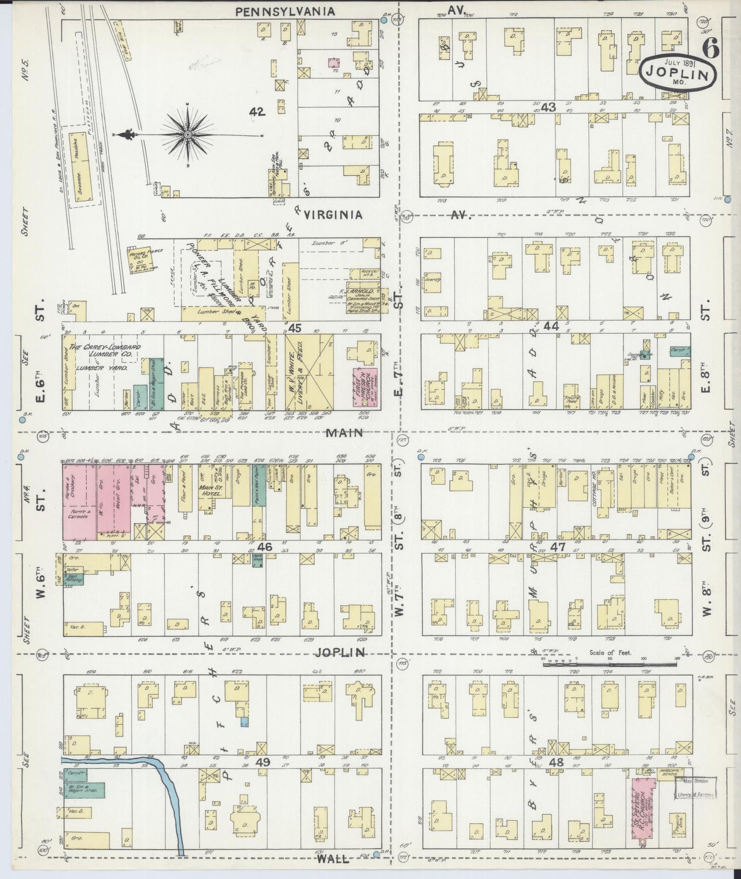 Sanborn Fire Insurance Map from Joplin, Jasper County, Missouri (1891), Sheet #0006 - Complete Map Set gallery image, historic Sanborn map, vintage wall art, Missouri Missouri