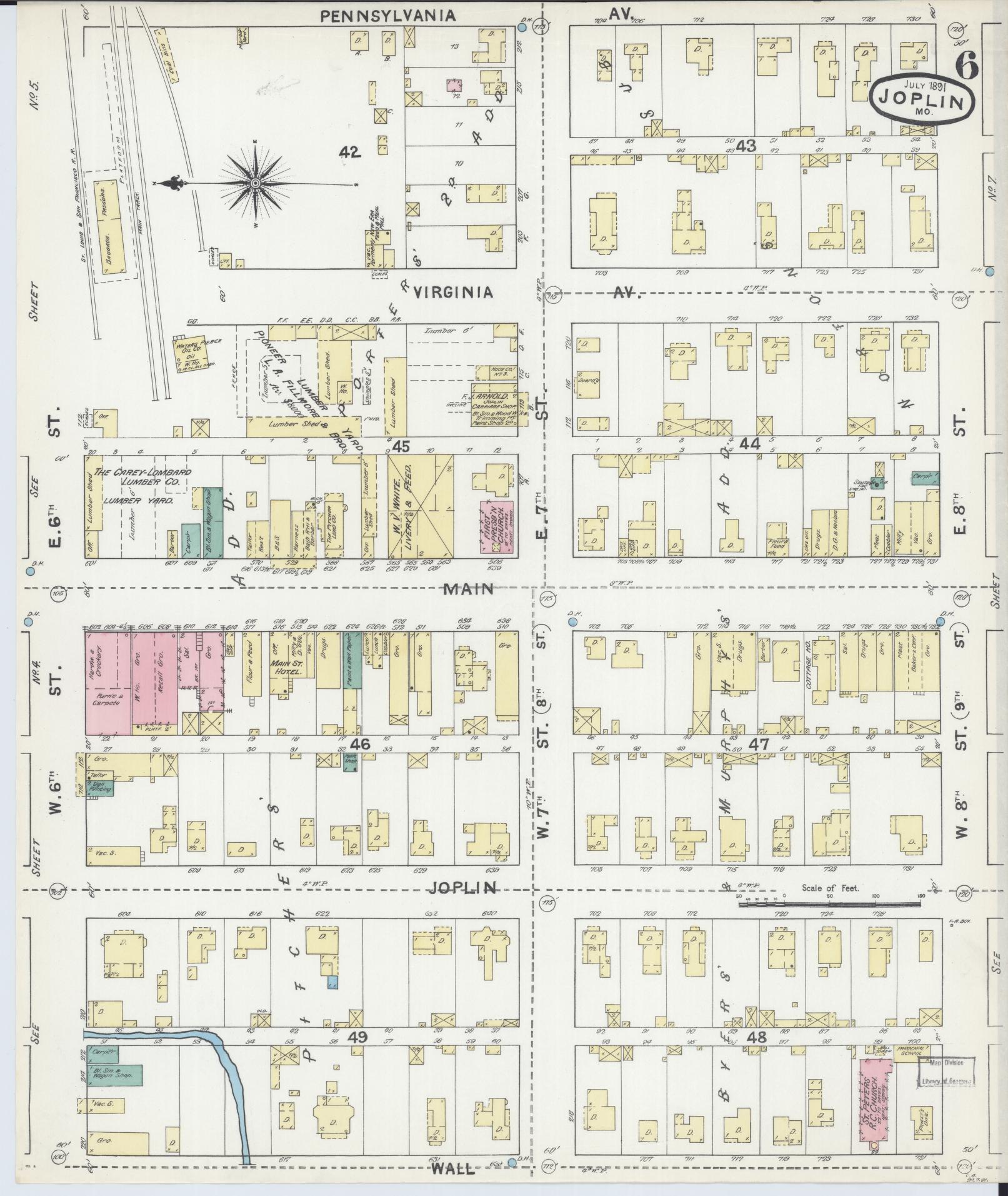 Sanborn Fire Insurance Map from Joplin, Jasper County, Missouri (1891), Sheet #0006 - Complete Map Set gallery image, historic Sanborn map, vintage wall art, Missouri Missouri