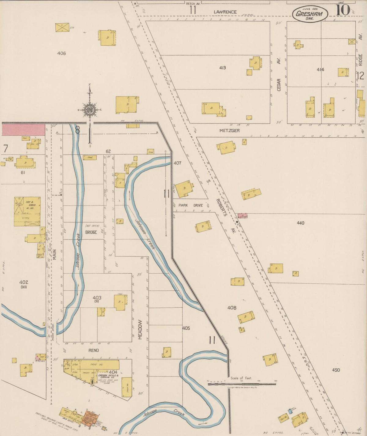 Sanborn Fire Insurance Map from Gresham, Multnomah County, Oregon (1922), Sheet #0010 - Historic Sanborn Fire Insurance Map Print, vintage old map wall art, antique decor, genealogy gift, Oregon Oregon map