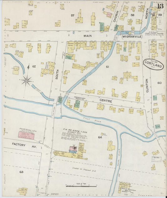 Sanborn Fire Insurance Map from Cortland, Cortland County, New York (1887), Sheet #0013 - Historic Sanborn Fire Insurance Map Print, vintage old map wall art, antique decor, genealogy gift, New York New York map