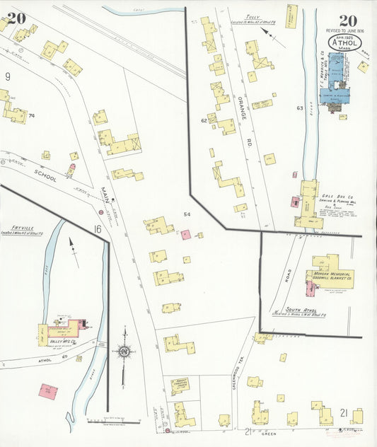 Sanborn Fire Insurance Map from Athol, Worcester County, Massachusetts (1936), Sheet #0020 - Historic Sanborn Fire Insurance Map Print, vintage old map wall art, antique decor, genealogy gift, Massachusetts Massachusetts map