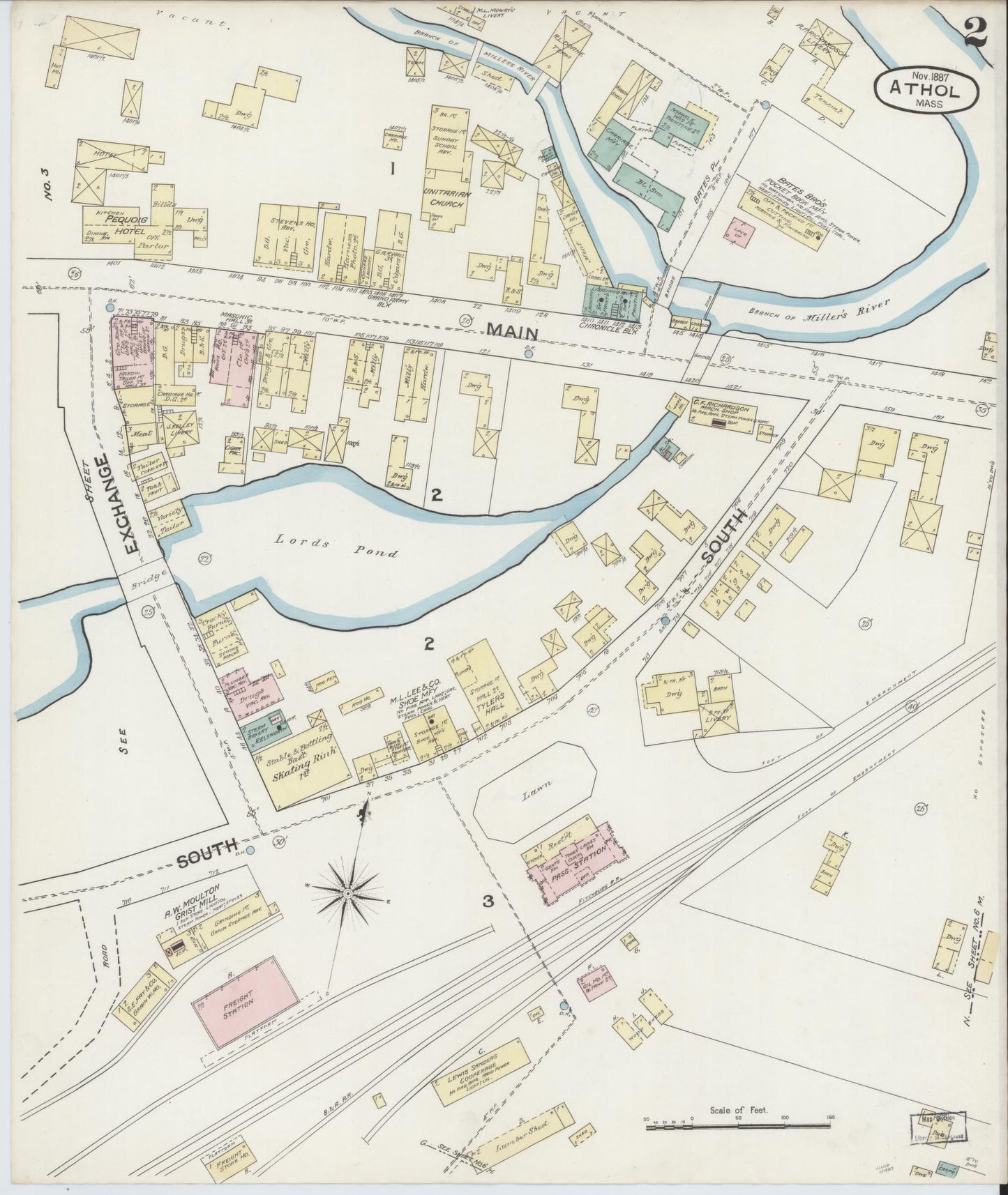 Sanborn Fire Insurance Map from Athol, Worcester County, Massachusetts (1887), Sheet #0002 - Complete Map Set gallery image, historic Sanborn map, vintage wall art, Massachusetts Massachusetts