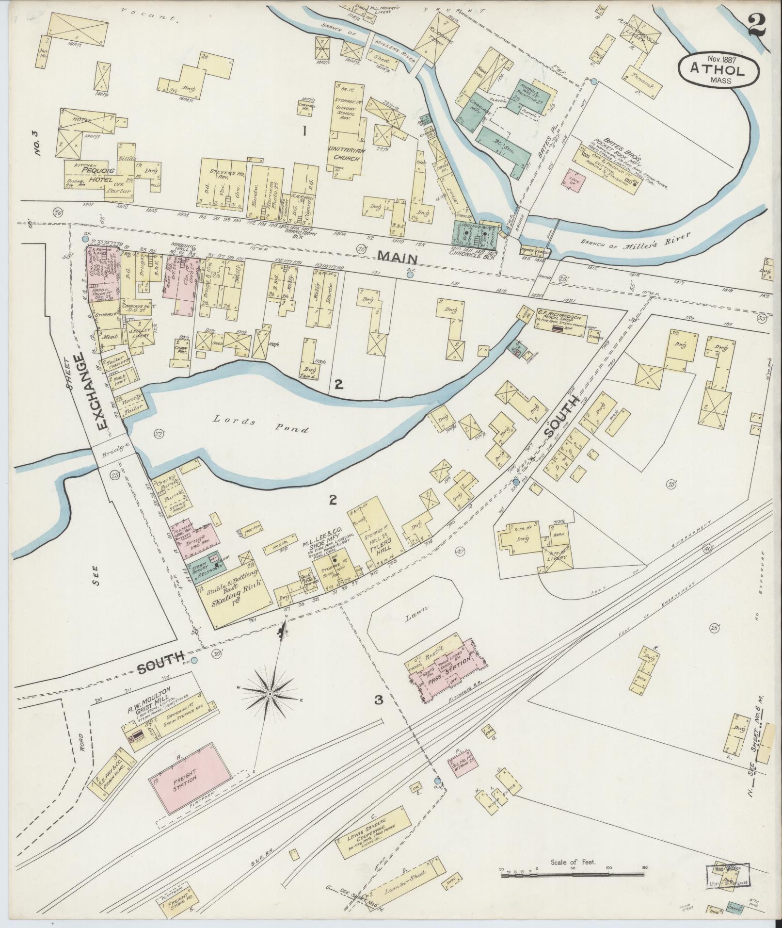 Sanborn Fire Insurance Map from Athol, Worcester County, Massachusetts (1887), Sheet #0002 - Complete Map Set gallery image, historic Sanborn map, vintage wall art, Massachusetts Massachusetts