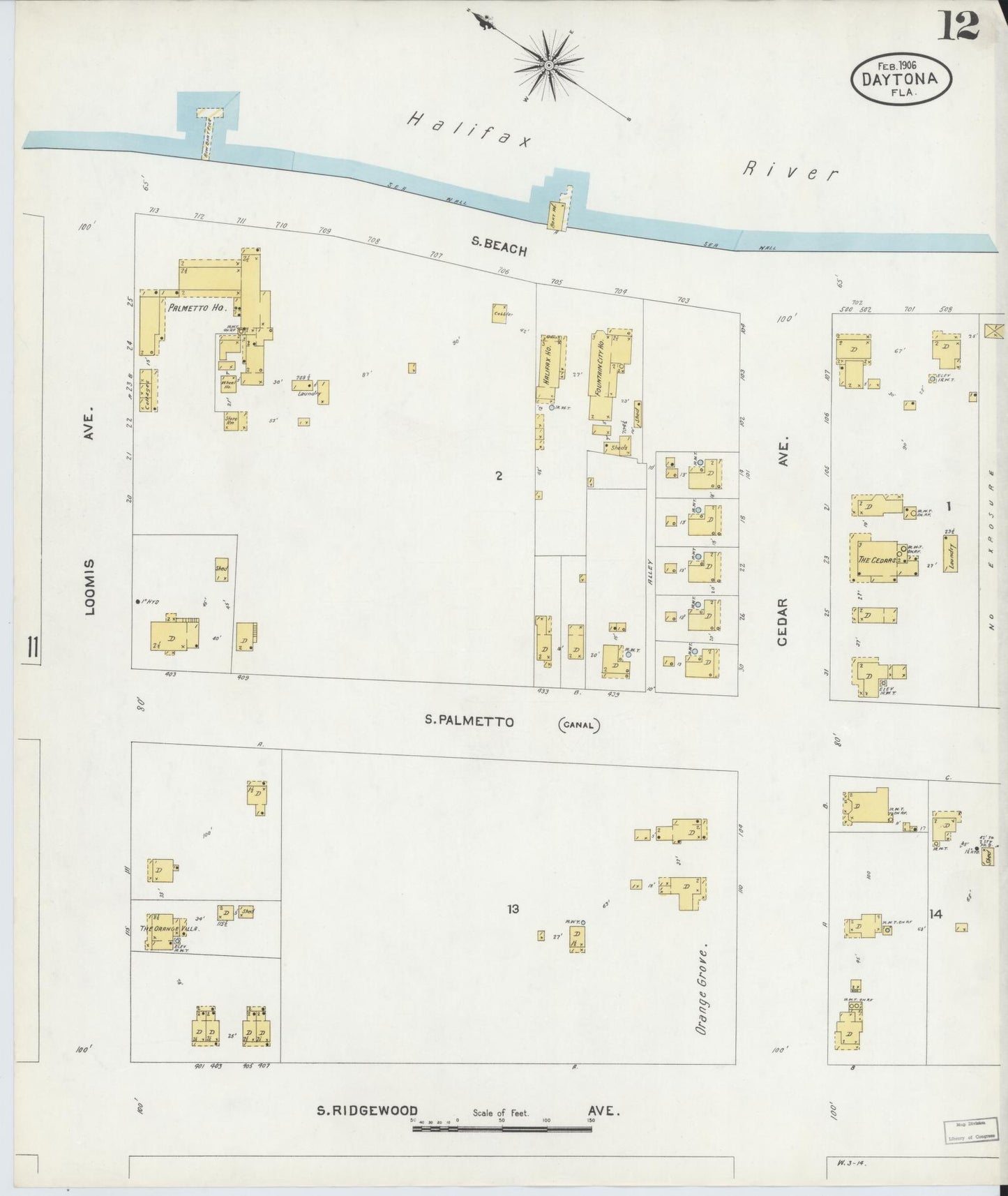 Sanborn Fire Insurance Map from Daytona, Volusia County, Florida (1906), Sheet #0012 - Complete Map Set gallery image, historic Sanborn map, vintage wall art, Florida Florida