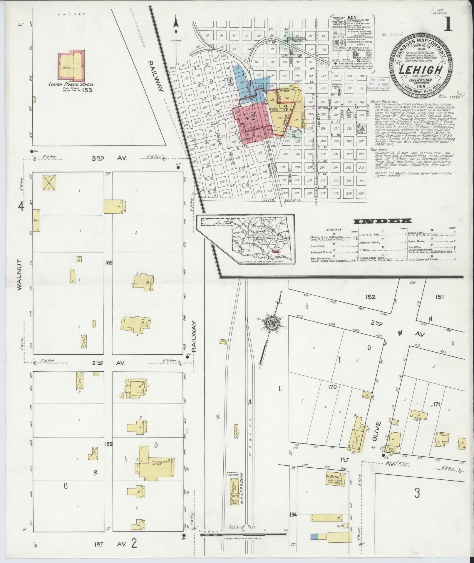 Sanborn Fire Insurance Map from Lehigh, Coal County, Oklahoma. (1918) – Historic Sanborn Fire Insurance Map Print