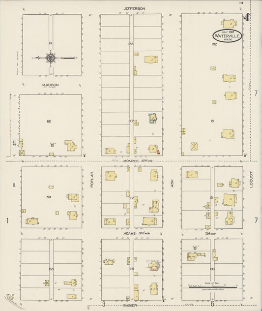 Sanborn Fire Insurance Map from Waterville, Douglas County, Washington (1922), Sheet #0004 - Historic Sanborn Fire Insurance Map Print, vintage old map wall art, antique decor, genealogy gift, Washington Washington map