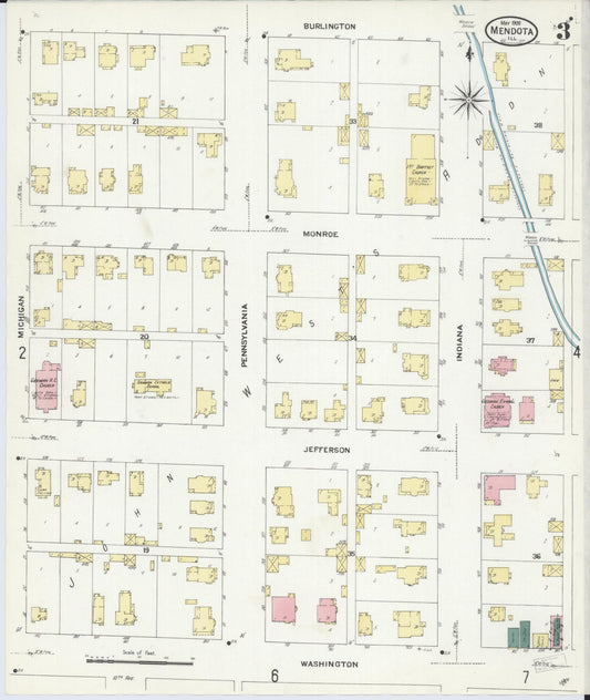 Sanborn Fire Insurance Map from Mendota, La Salle County, Illinois (1909), Sheet #0003 - Historic Sanborn Fire Insurance Map Print, vintage old map wall art, antique decor, genealogy gift, Illinois Illinois map