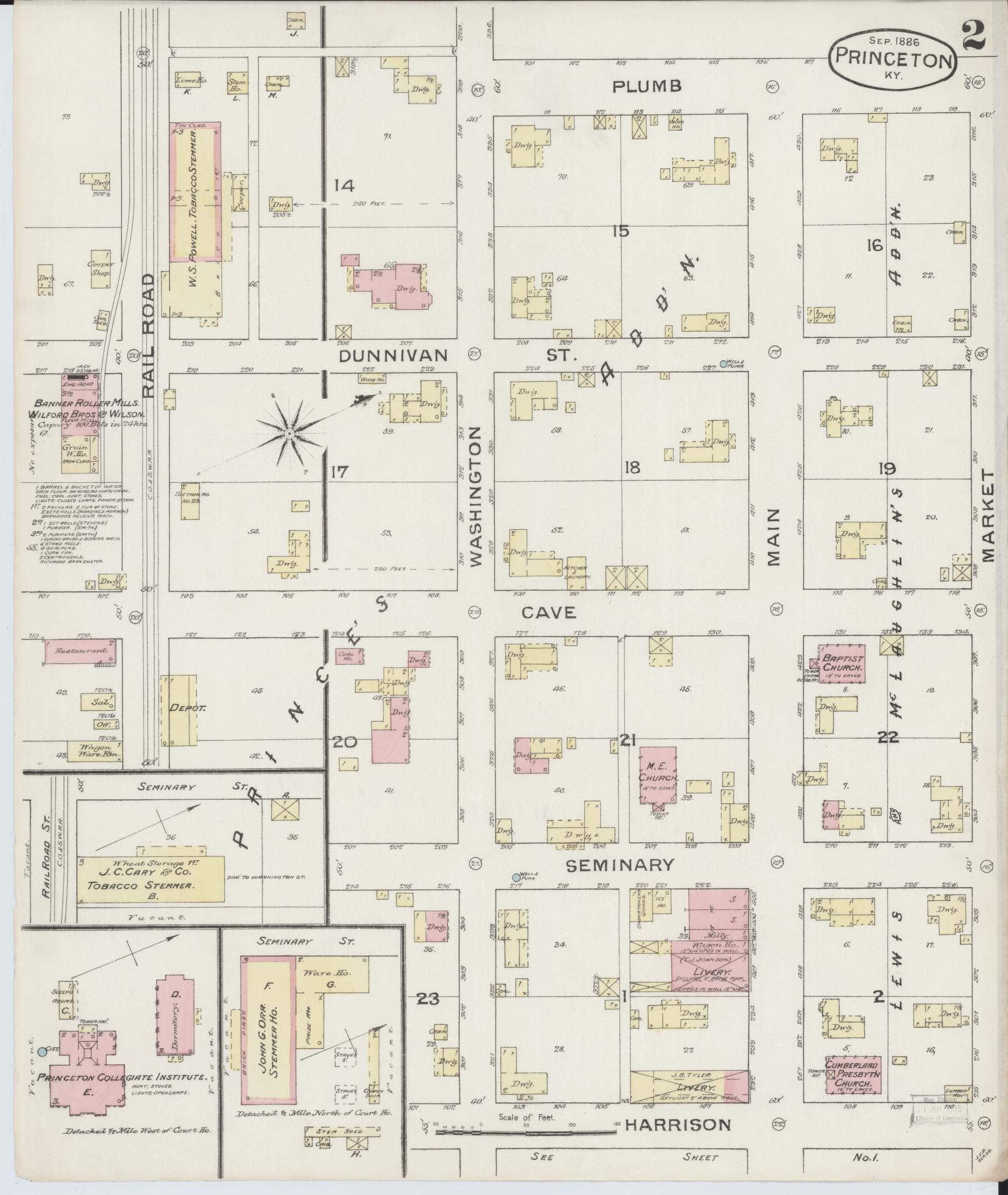 Sanborn Fire Insurance Map from Princeton, Caldwell County, Kentucky (1886), Sheet #0002 - Historic Sanborn Fire Insurance Map Print, vintage old map wall art, antique decor, genealogy gift, Kentucky Kentucky map