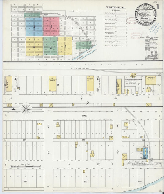 Sanborn Fire Insurance Map from Miami, Ottawa County, Oklahoma (1898), Sheet #0001 - Historic Sanborn Fire Insurance Map Print, vintage old map wall art, antique decor, genealogy gift, Oklahoma Oklahoma map