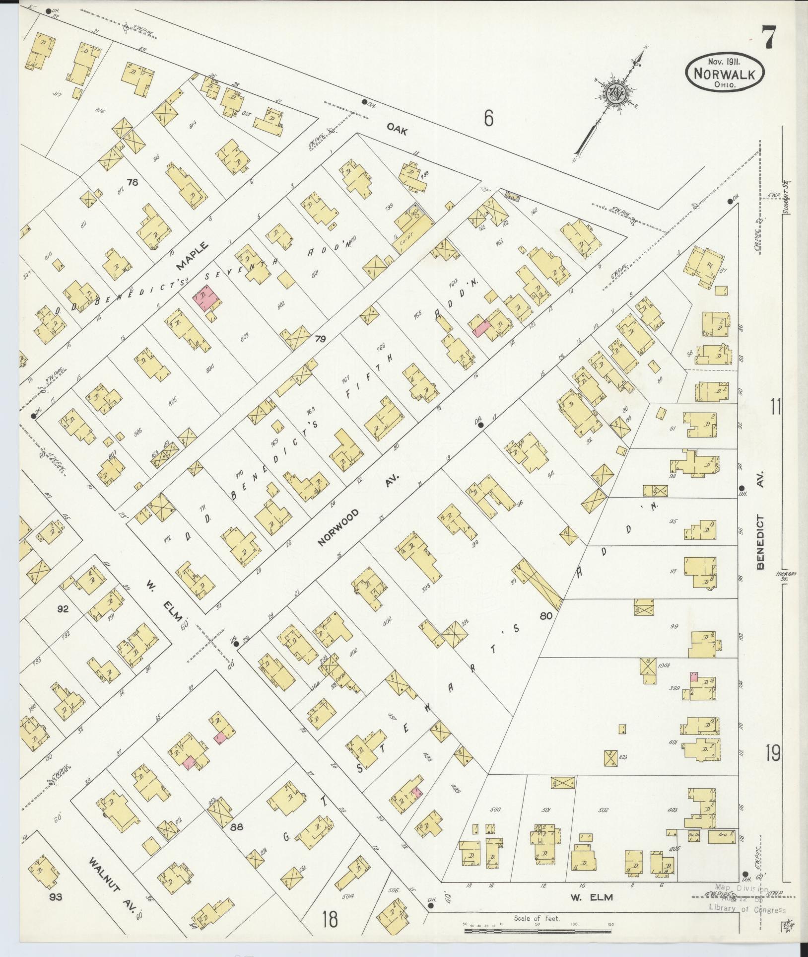 Sanborn Fire Insurance Map from Norwalk, Huron County, Ohio (1911), Sheet #0007 - Complete Map Set gallery image, historic Sanborn map, vintage wall art, Ohio Ohio