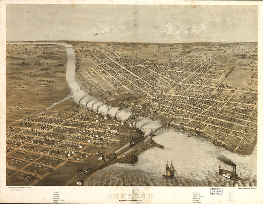 Oshkosh, Winebago Co., Wisconsin 1867. (1867) – Historic Bird’s-Eye View Panorama Print