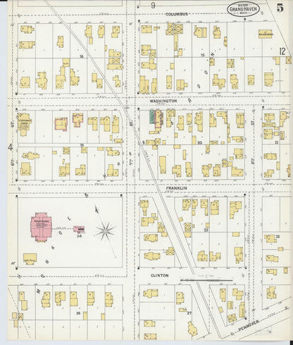 Sanborn Fire Insurance Map from Grand Haven, Ottawa County, Michigan (1899), Sheet #0005 - Historic Sanborn Fire Insurance Map Print, vintage old map wall art, antique decor, genealogy gift, Michigan Michigan map