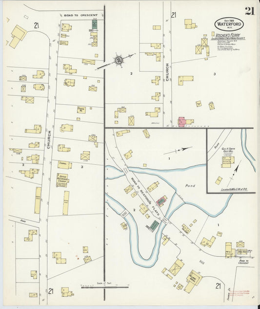 Sanborn Fire Insurance Map from Waterford, Saratoga County, New York (1909), Sheet #0021 - Historic Sanborn Fire Insurance Map Print, vintage old map wall art, antique decor, genealogy gift, New York New York map