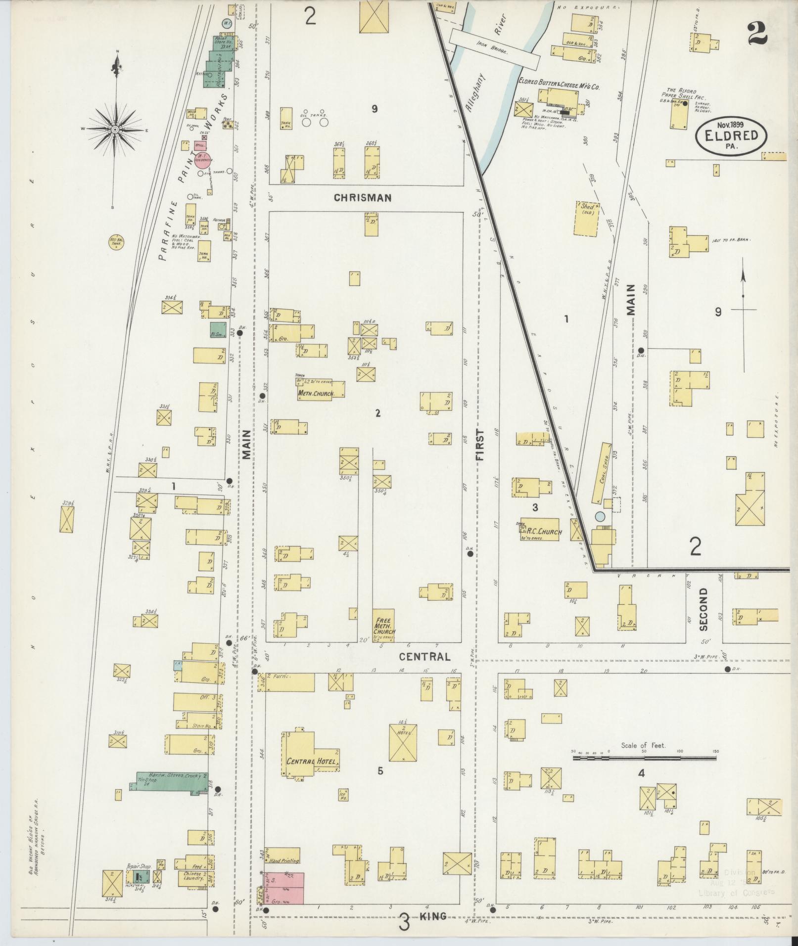 Sanborn Fire Insurance Map from Eldred, McKean County, Pennsylvania (1899), Sheet #0002 - Historic Sanborn Fire Insurance Map Print, vintage old map wall art, antique decor, genealogy gift, Pennsylvania Pennsylvania map