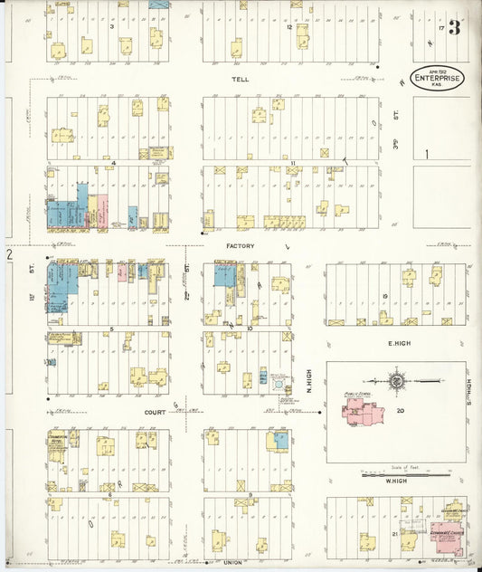 Sanborn Fire Insurance Map from Enterprise, Dickinson County, Kansas (1912), Sheet #0003 - Historic Sanborn Fire Insurance Map Print, vintage old map wall art, antique decor, genealogy gift, Kansas Kansas map
