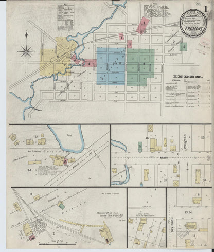 Sanborn Fire Insurance Map from Fremont, Newaygo County, Michigan (1894), Sheet #0001 - Historic Sanborn Fire Insurance Map Print, vintage old map wall art, antique decor, genealogy gift, Michigan Michigan map