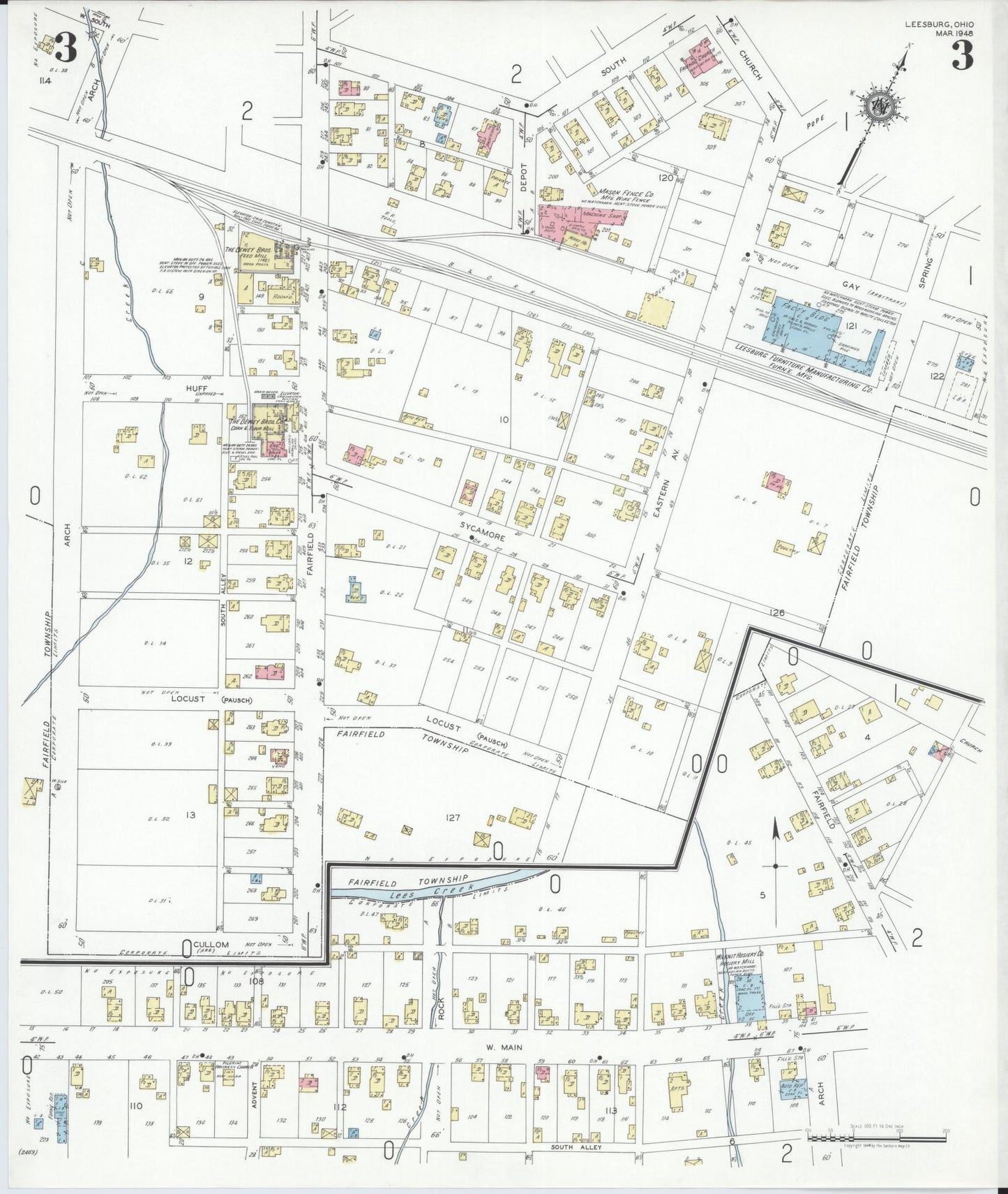 Sanborn Fire Insurance Map from Leesburg, Highland County, Ohio (1948), Sheet #0003 - Historic Sanborn Fire Insurance Map Print, vintage old map wall art, antique decor, genealogy gift, Ohio Ohio map