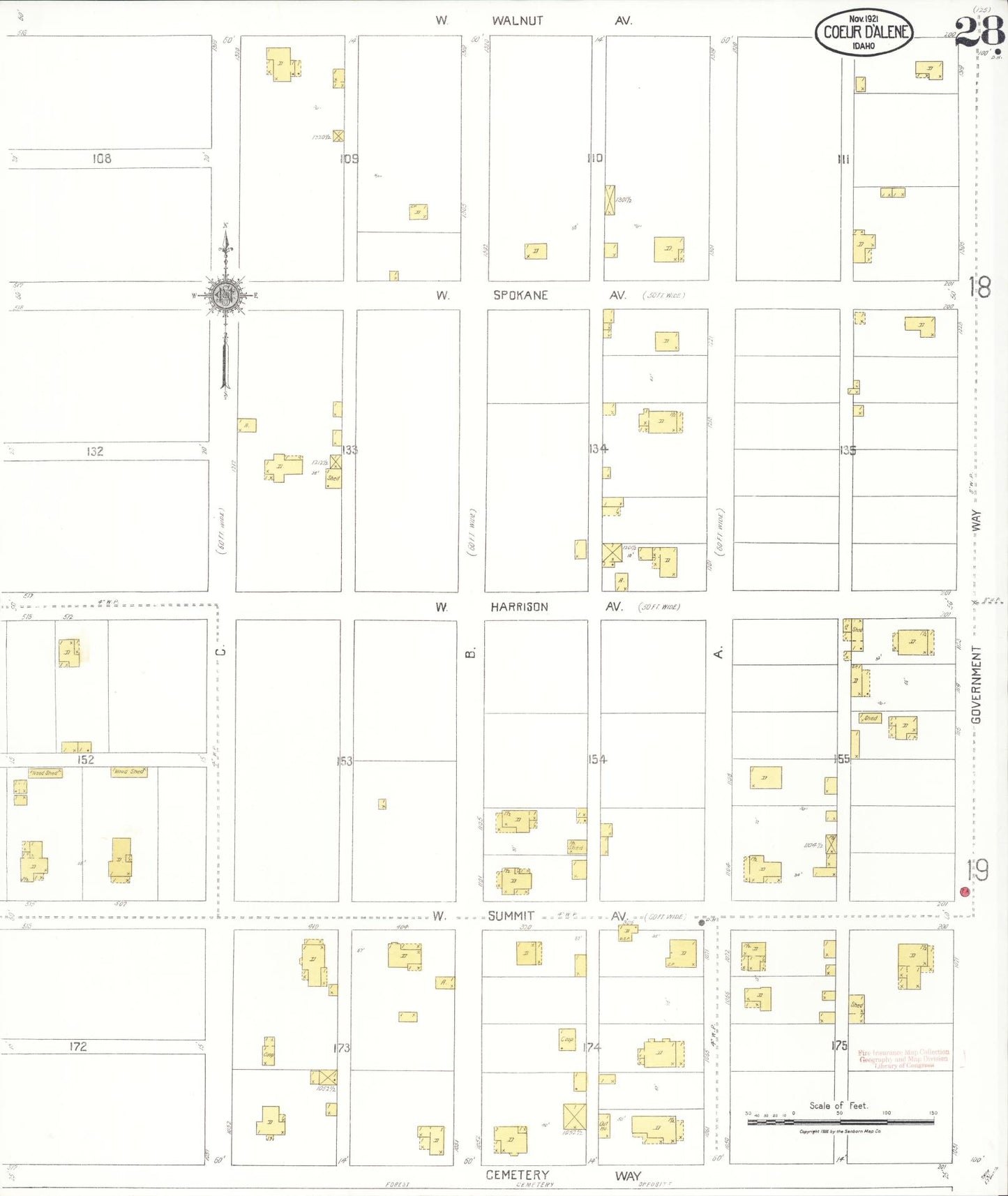 Sanborn Fire Insurance Map from Coeur D'alene, Kootenai County, Idaho (1921), Sheet #0028 - Complete Map Set gallery image, historic Sanborn map, vintage wall art, Idaho Idaho