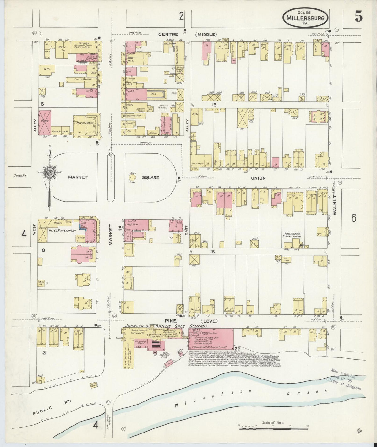 Sanborn Fire Insurance Map from Millersburg, Dauphin County, Pennsylvania (1911), Sheet #0005 - Historic Sanborn Fire Insurance Map Print, vintage old map wall art, antique decor, genealogy gift, Pennsylvania Pennsylvania map